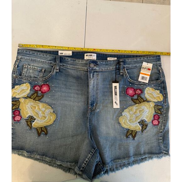 087 William Rast NWT Embroidered Floral Denim High Rise Shorts Sz 24W - Picture 4 of 6